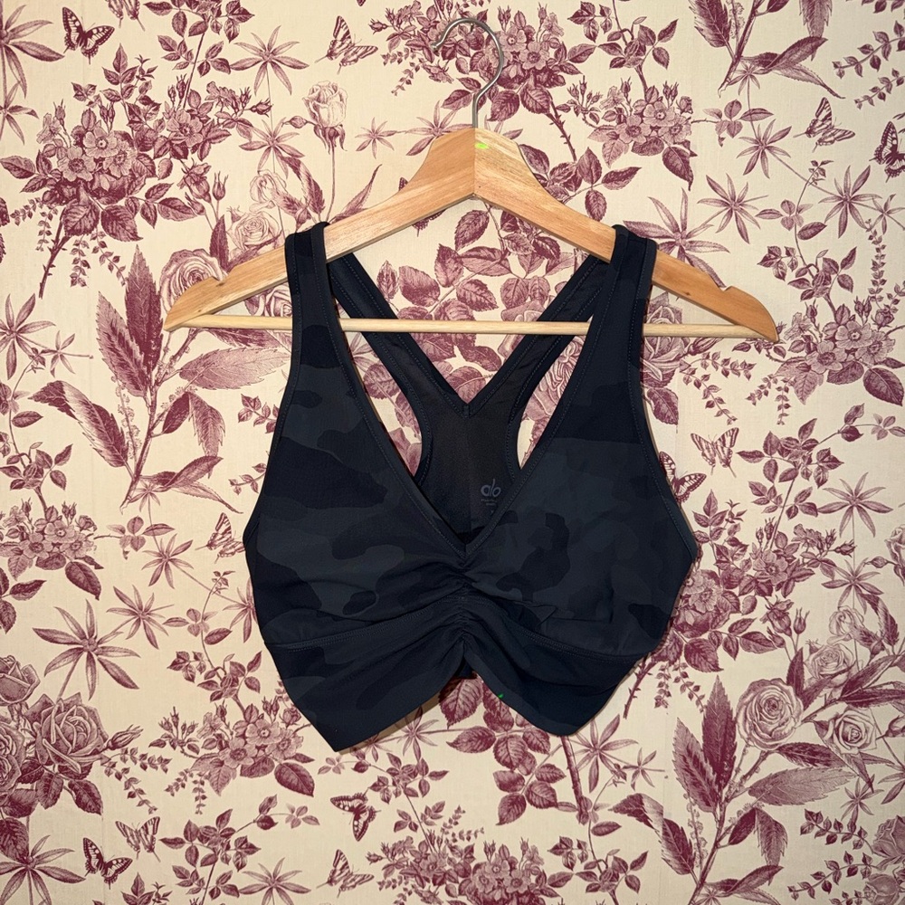 ALO Black Camo Twist-Front Sports Bra